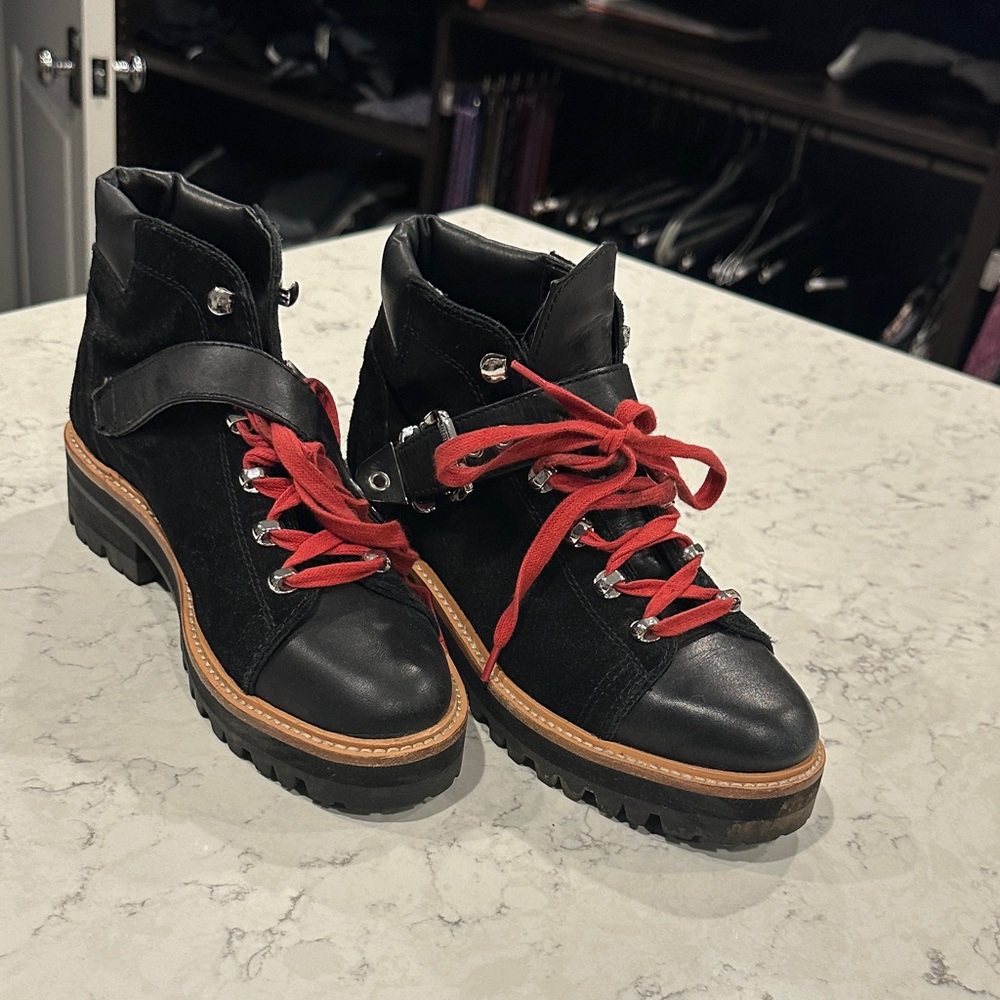 Marc Fisher Black and Red Combat Boots
